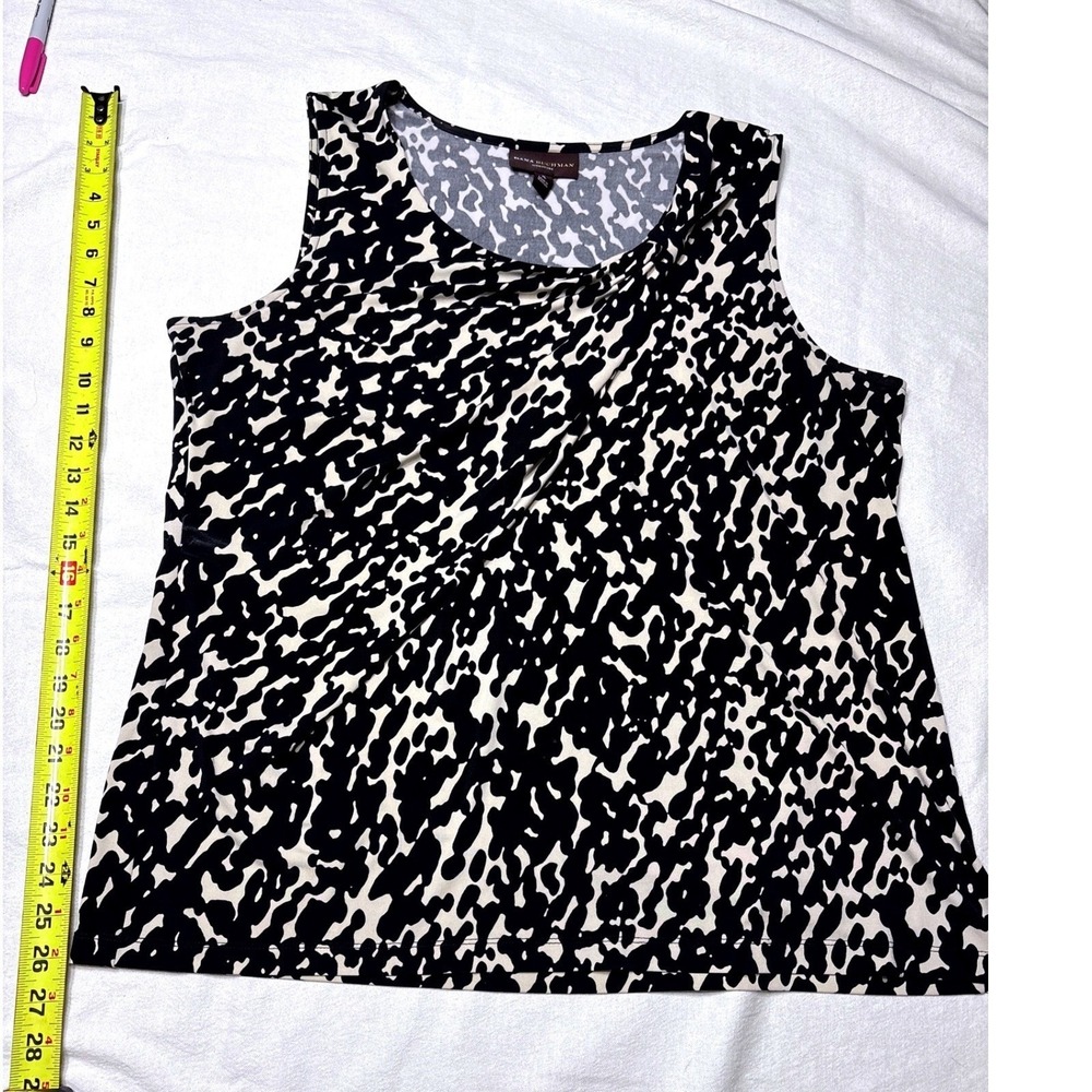 Dana Buchman Signature XL Black White Animal Print Knot Neck Sleeveless Blouse